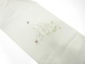 銀通し　椿に文字模様織り出し　名古屋帯